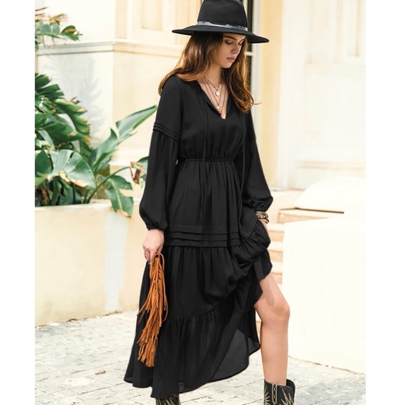 Black Ruffled detailing Maxi Dress - Picture 3 of 3